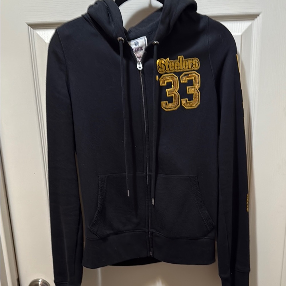 PINK Victoria's Secret Steelers Black Hoodie with Gold Details